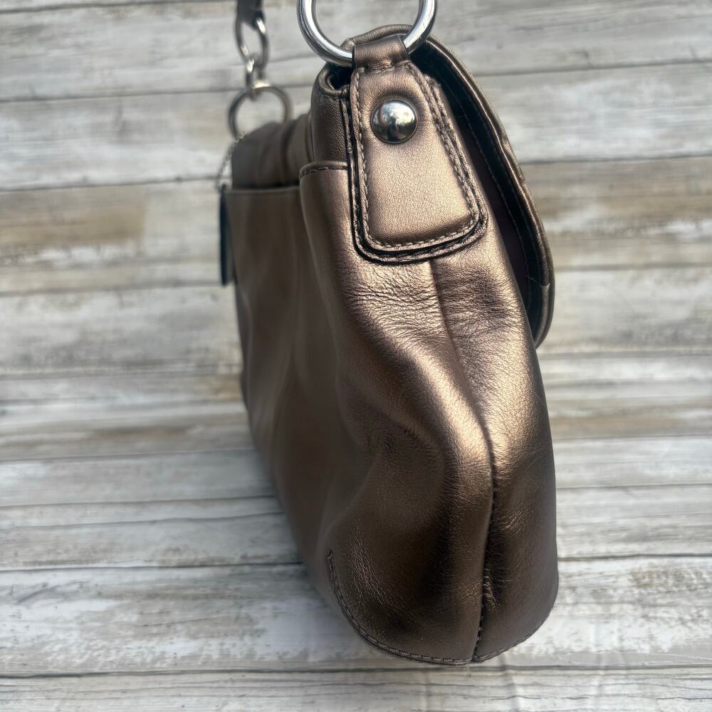 Coach Purse Soho Pleated Shoulder Bag Baguette Bronze Metallic F18217 - Picture 5 of 16